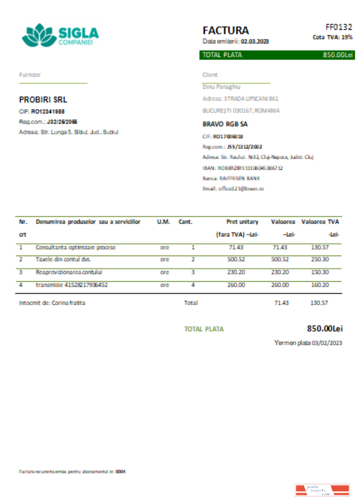 Sigla Companiei utility business bill, SCR PSD template